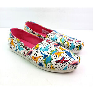 Toms Alpargata Womens Size 8 White Polka Dot Dinosaur Slip On Loafer Shoes